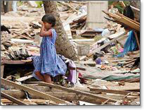 Child among rubble